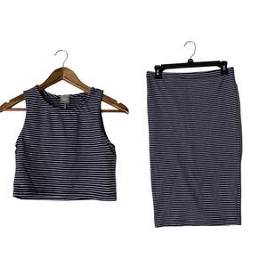 Bobi Los Angeles Cotton Striped Skirt and Top Set Womens Sz S Beachy Crop Top